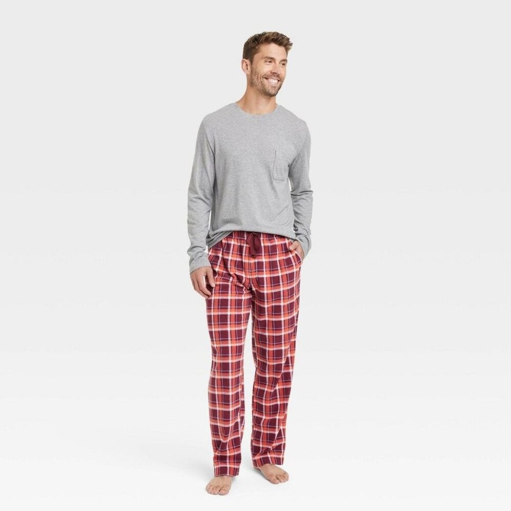 Goodfellow & Co Men's Plaid Microfleece Pajama Set 2 Piece, Gray, Size XL,‎ NWT
